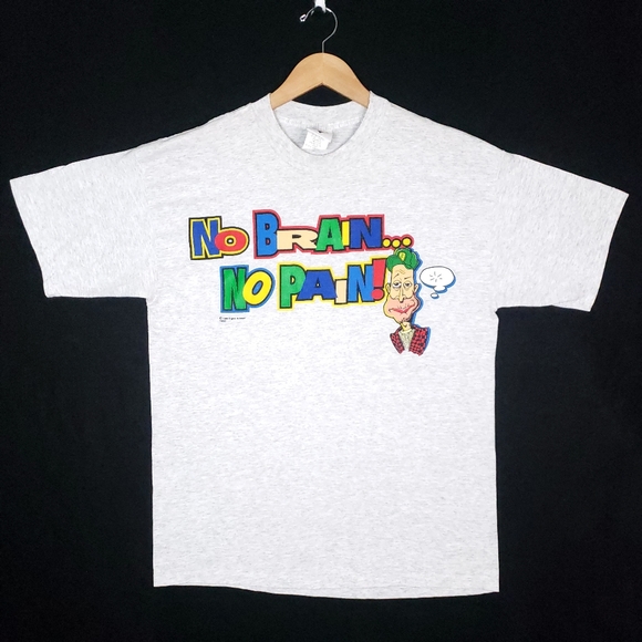 Vintage 90s No Brain No Pain Redneck Farmer Funny Humor Single Stitch T-shirt - Picture 1 of 10